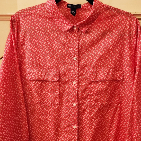GAP Boyfriend Fit PINK Dragonfly Print Button Down, shirt, Sz L - Picture 6 of 8